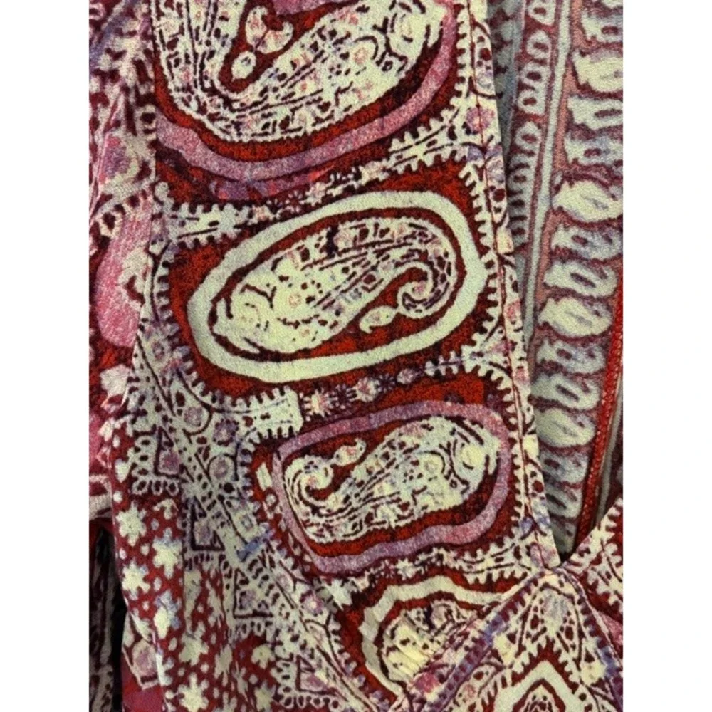 Free People Paisley Top Womens S Pink Excellent V-Neck Smocked Cropped Boho